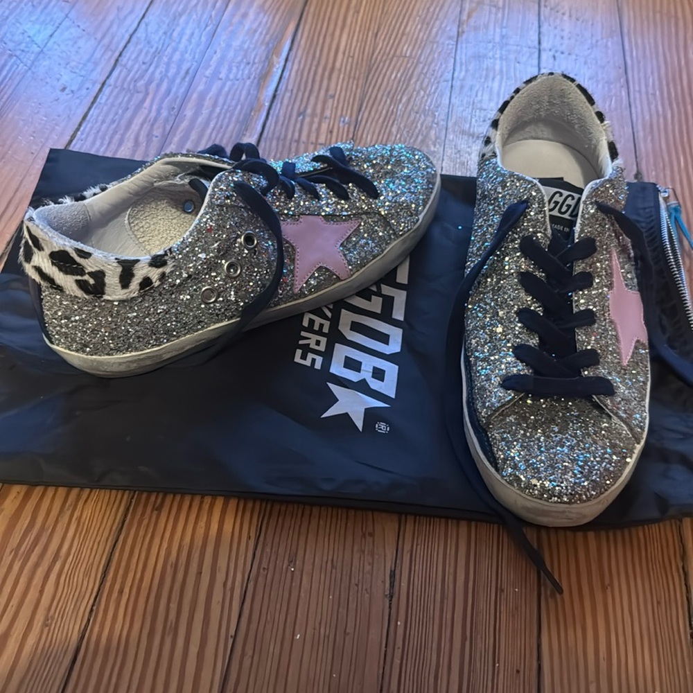 Golden Goose Superstar women’s sneakers animal print glitter size 35 5.5